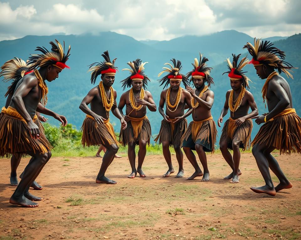 Penari tradisional Papua Barat melakukan gerakan Bihim Ifiri Kai Cut dengan menghentakkan kaki ke tanah dalam formasi melingkar